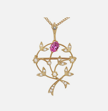 Pink Sapphire and Pearl Pendant