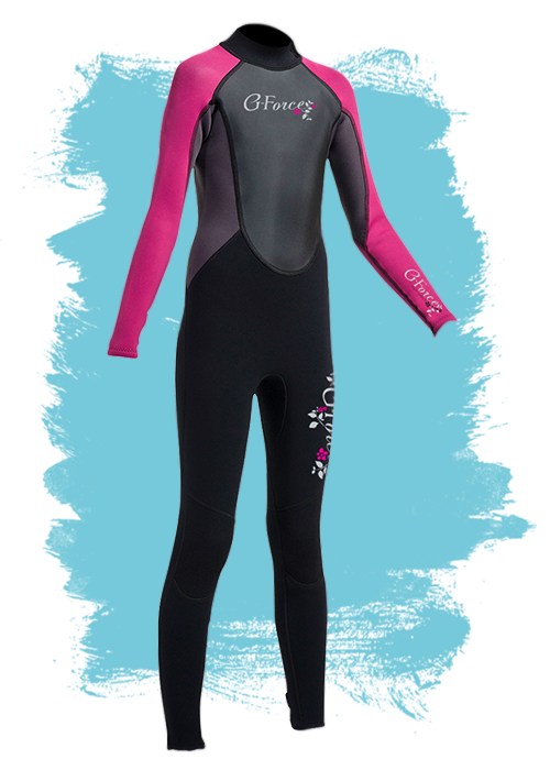 Gul G-Force Junior 3mm Flatlock Wetsuit Black Pink Easy Stretch Sleeve Seam 