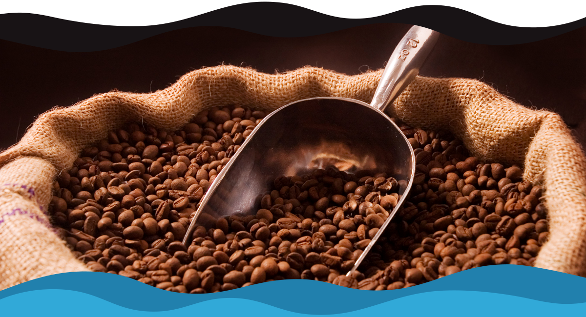 Bag of coffee beans with scoop