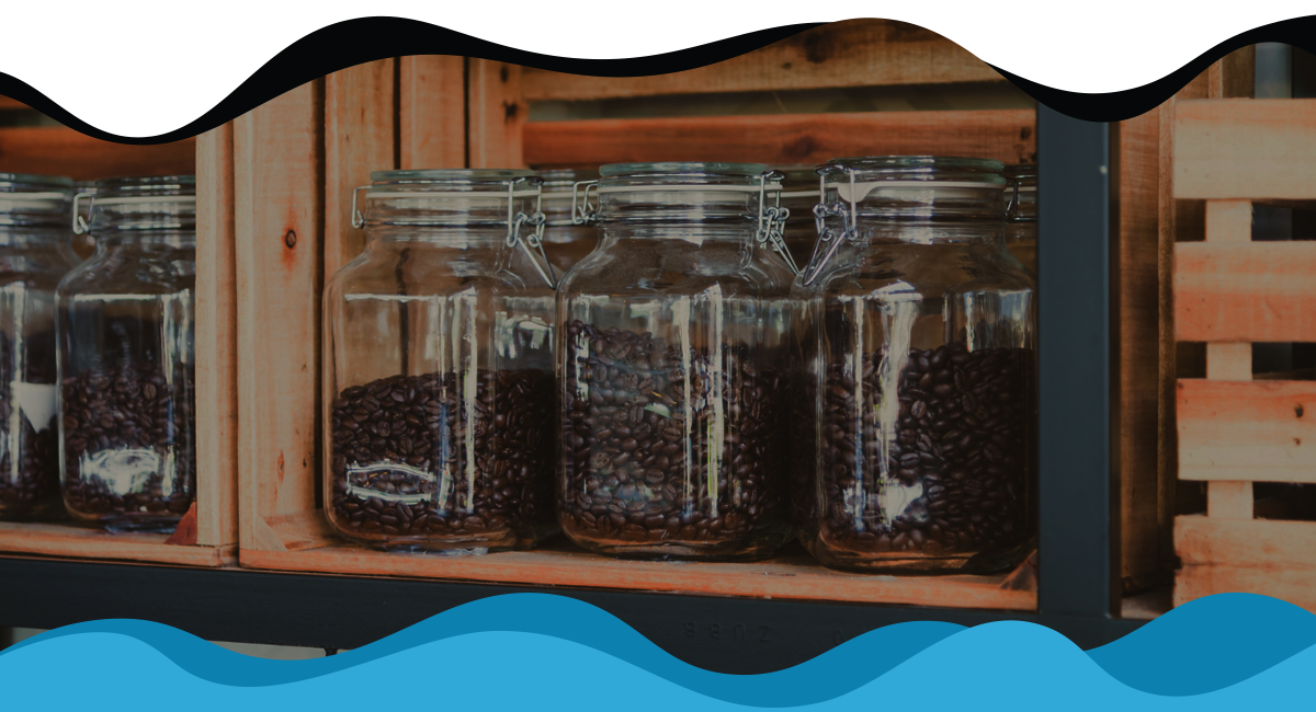 Coffee beans stored in jars