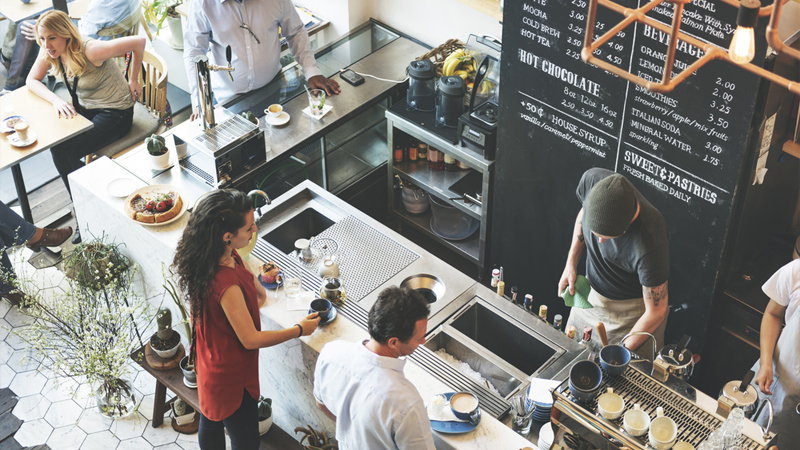 Customers enjoying a coffee shop