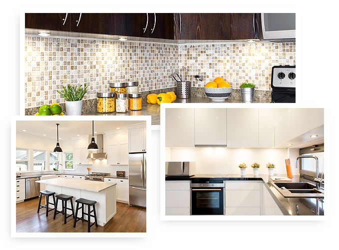 collage of kitchens with under cabinet lights